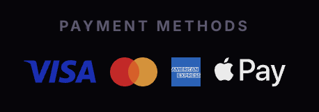 Payment methods: Visa, Mastercard, American Express, and Apple Pay